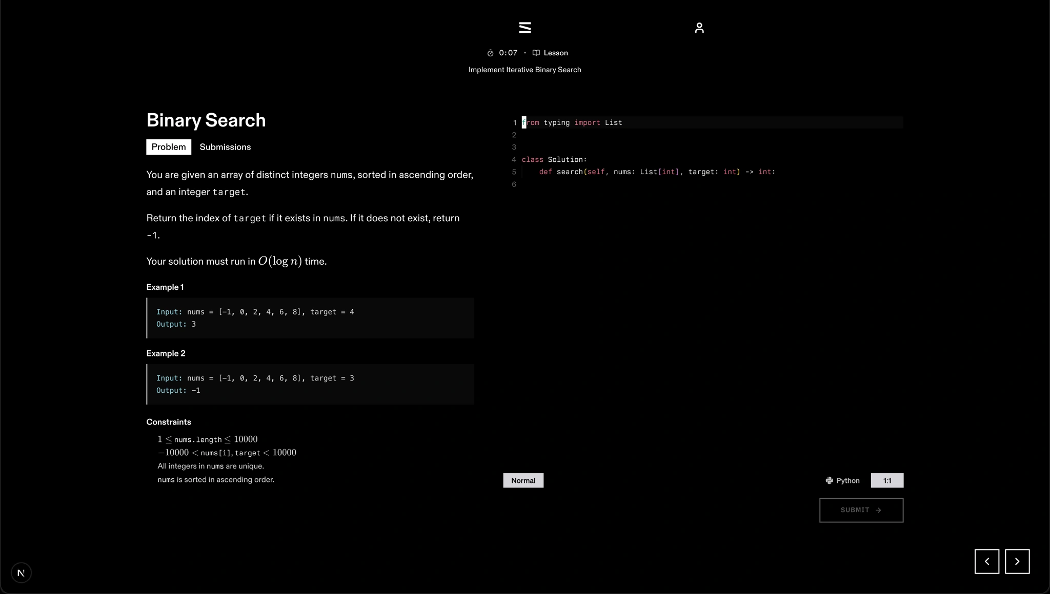 Slate binary search lesson with a Python coding problem