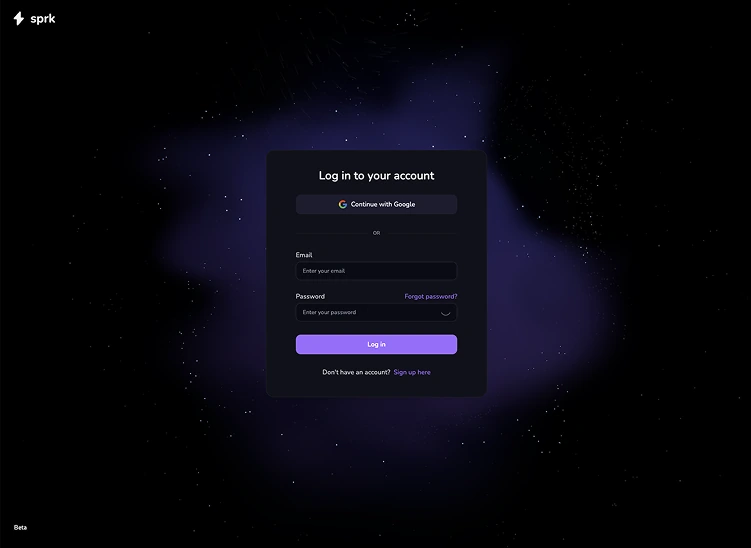 SPRK login screen